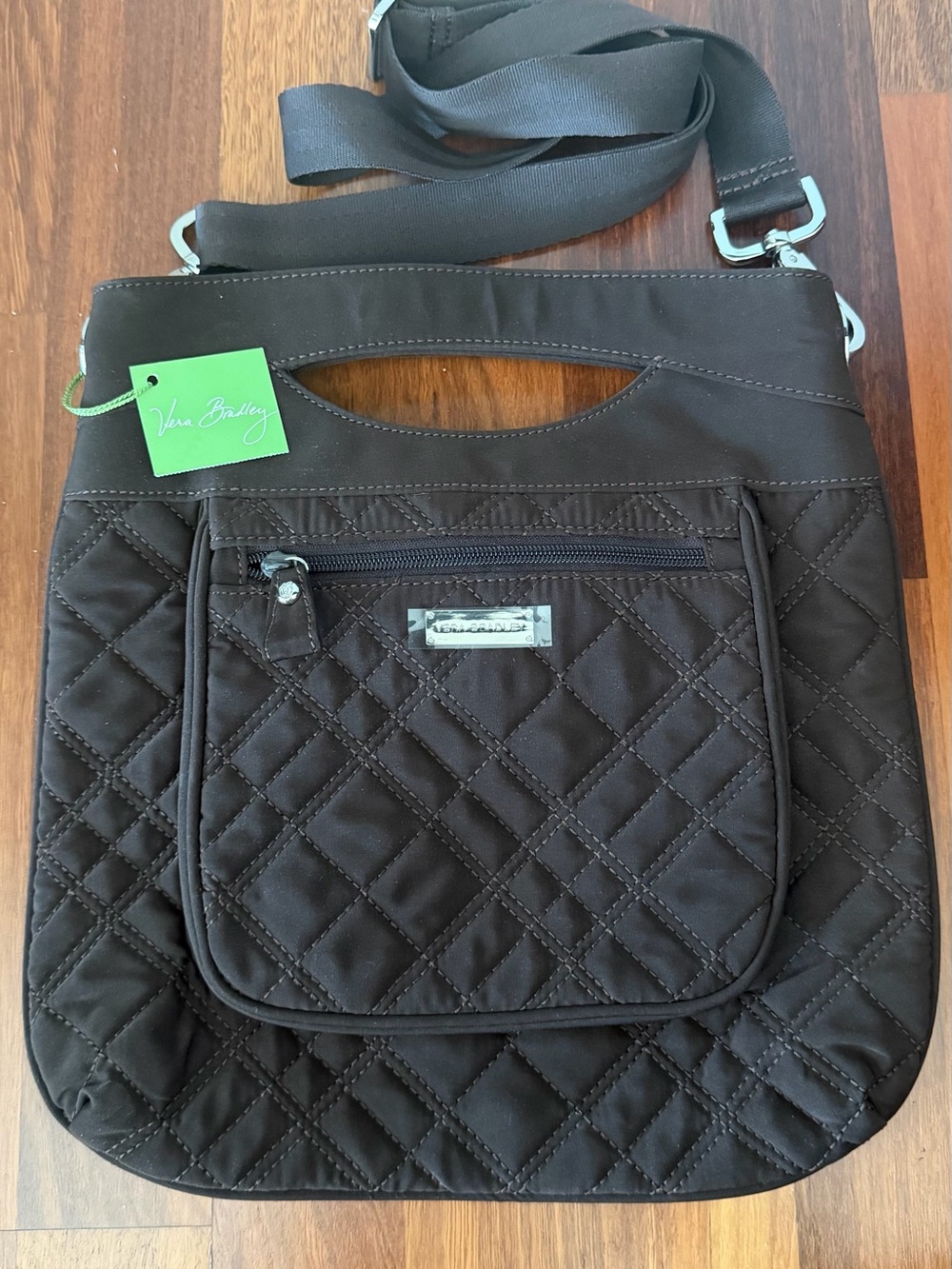 Vera Bradley Chocolate Brown Quilted Black Crossbody Hipster Bag